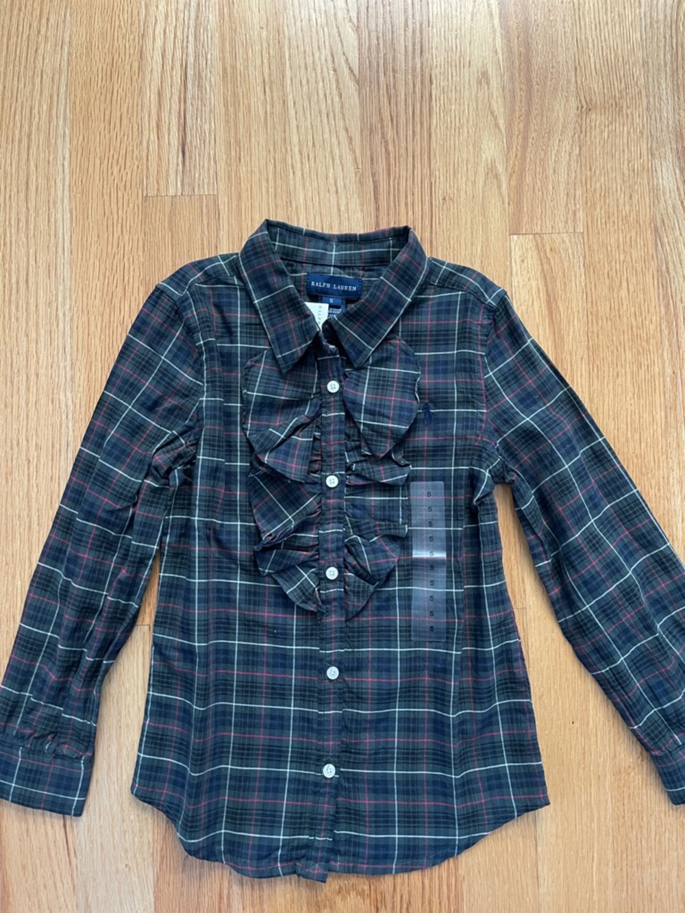 Ralph Lauren Black Plaid Ruffle Front Button-Down Shirt